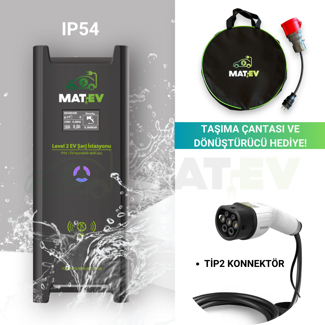 MatEV Şarj MZ-AC-11kW-P-16A Taşınabilir Şarj İstasyonu